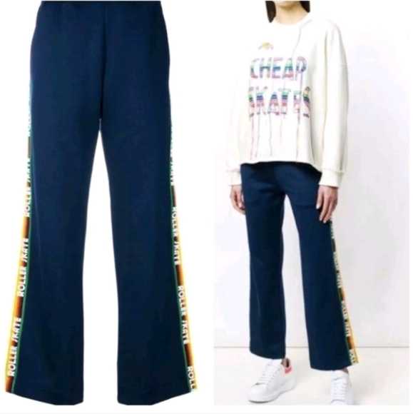 Mira Mikati Roller Skate Rainbow Trim Navy Blue Track Pants SZ EU34 US2. - Picture 1 of 13